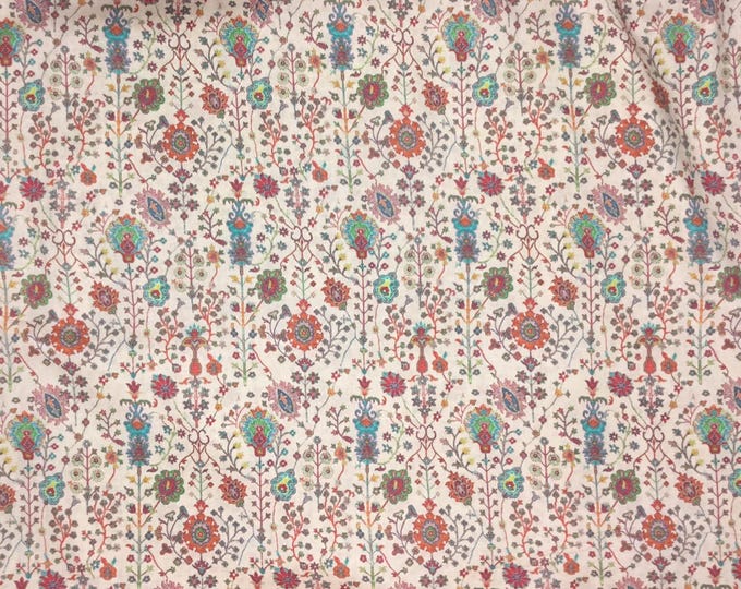 English Pima lawn cotton fabric, priced per 25cm. Wallpaper style floral print on beige