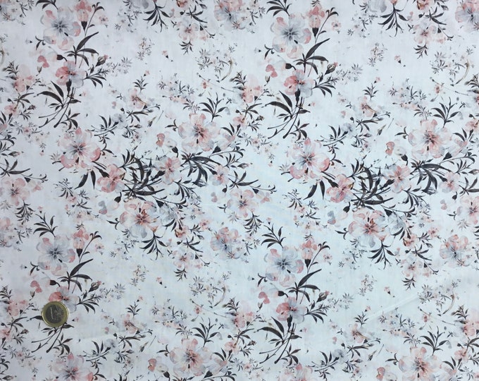 High quality cotton poplin, digital floral print on off white