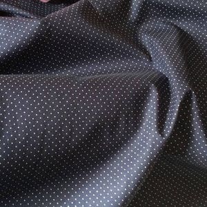 Japanese printed cotton poplin sold per 25cm, 1mm white polka dots on navy