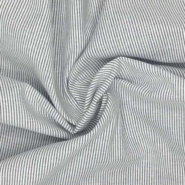 Tissu Oxford en coton mélangé rayé bleu marine et blanc