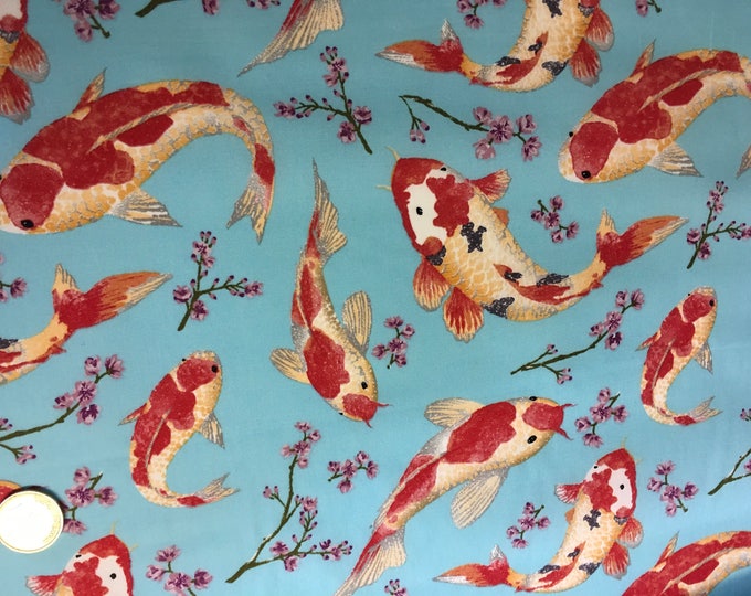 High quality cotton poplin printed in Japan, fishes