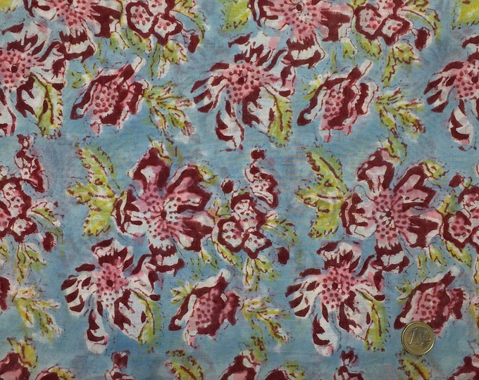 Indian block printed cotton voile, hand made. Jaipur Lagoon