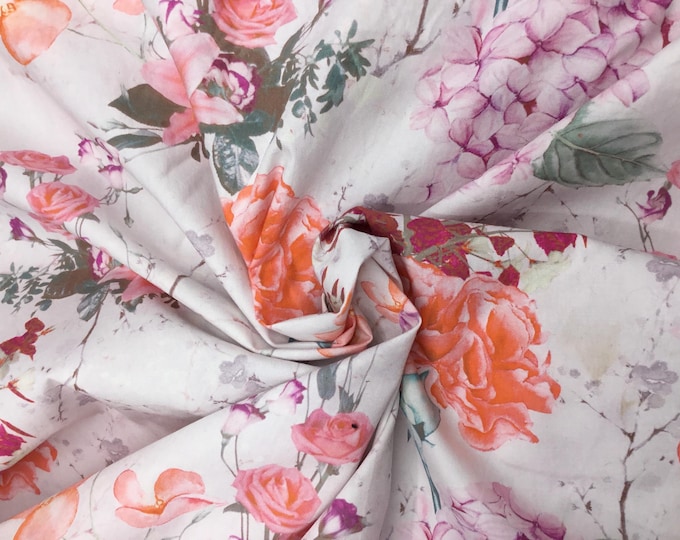 High quality cotton poplin, floral print on nude