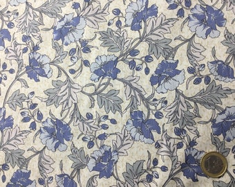 English Pima lawn cotton fabric, foliage blue floral