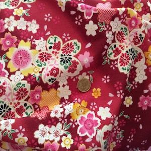 High quality cotton poplin, red Japanese print