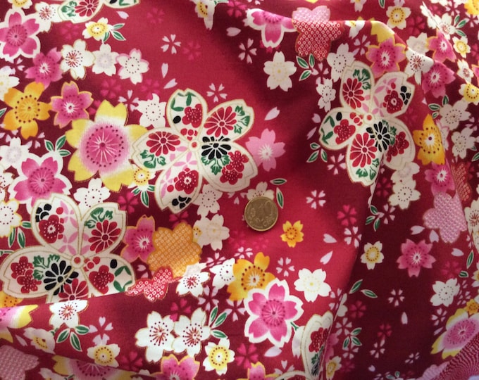 High quality cotton poplin, red Japanese print