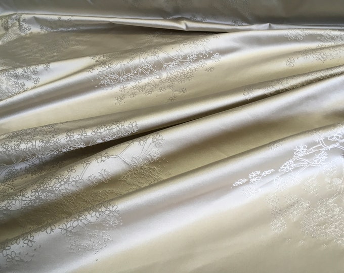 Genuine champagne silk satin fabric, floral brocard weave