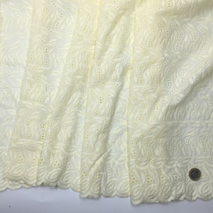 Ivory or cream embroidery anglaise, eyelet or broderie anglais cotton fabric, scalloped edges image 2