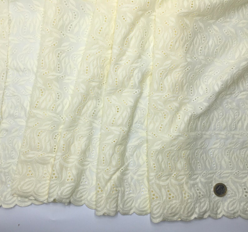 Ivory or cream embroidery anglaise, eyelet or broderie anglais cotton fabric, scalloped edges image 2