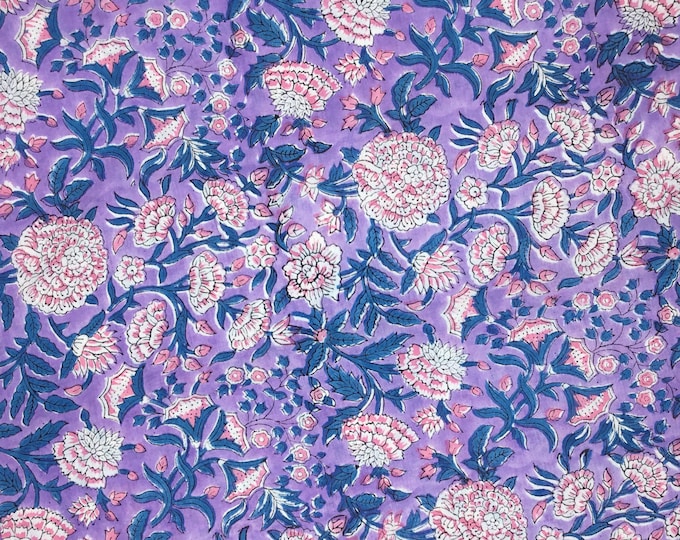 Indian block printed cotton muslin, hand made. Purple pink