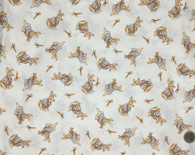 Rose and Hubble cotton poplin, rabbit print on off-white