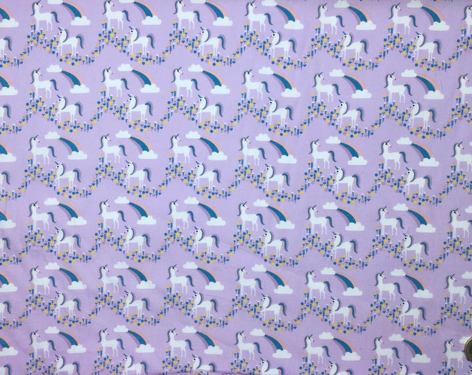 High quality cotton poplin, unicorns on lilac