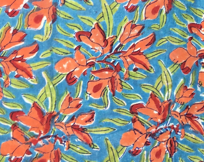 Indian block printed cotton voile, hand made. Orange Jaipur