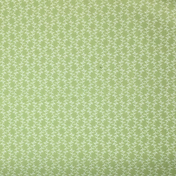 Tissu coton Oekotex, feuillage ecru sur vert anis no8