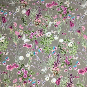 English Pima lawn cotton fabric. Nostalgie on grey