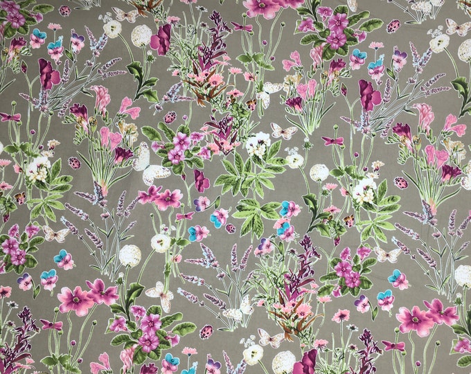 English Pima lawn cotton fabric. Nostalgie on grey