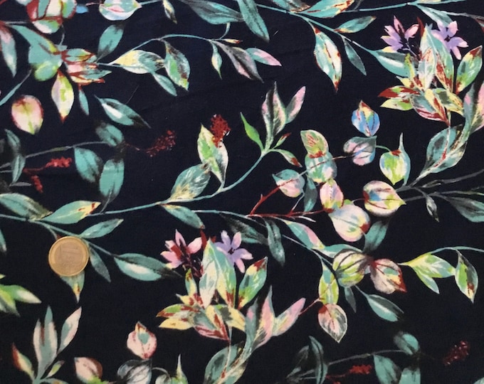 High quality cotton satin, floral on navy