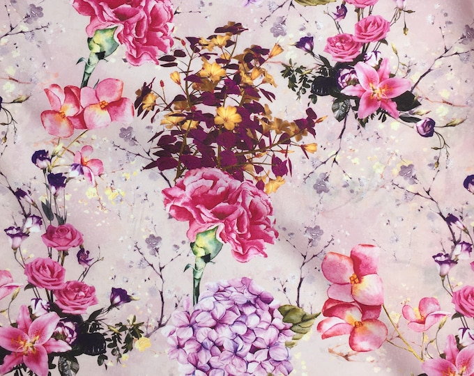 High quality cotton poplin, digital floral print on pink