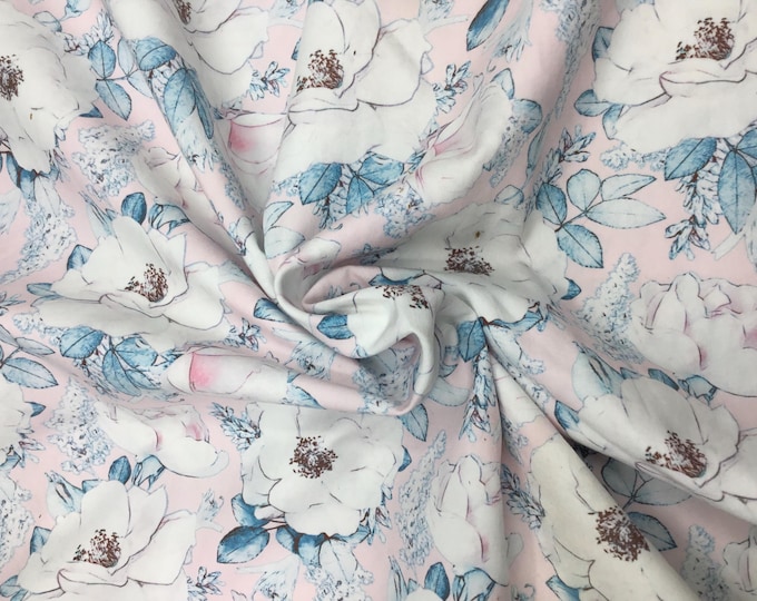 High quality cotton poplin, floral print on pink