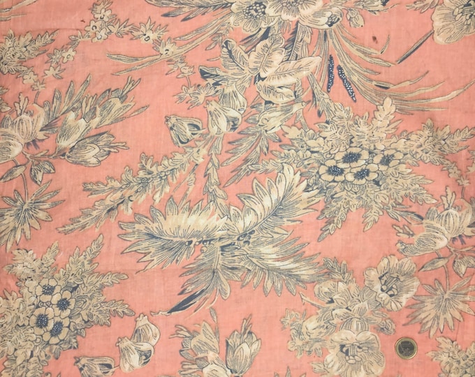 Indian block printed cotton voile or cotton muslin. Versailles Soft peach Jaipur