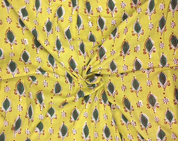 Indian block printed cotton voile, hand made. Lime Jaipur block print