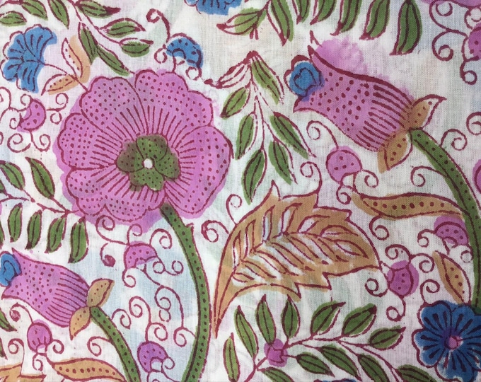Indian block printed, block print of blockprint cotton Jaipur, lilac floral print
