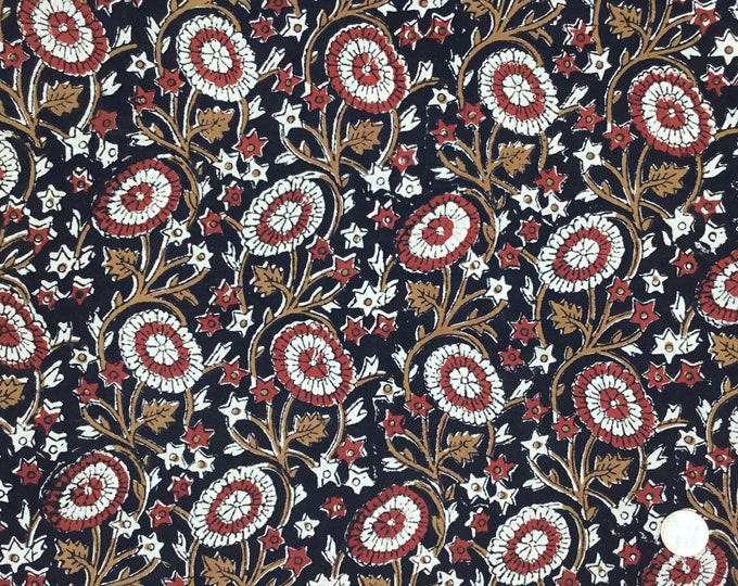 Indian block printed cotton muslin, hand made. Chocolate, Jaipur block print