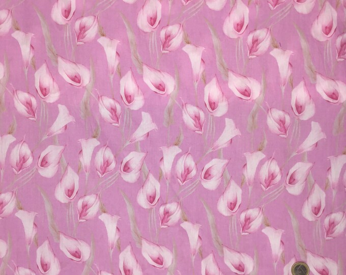 English Pima lawn cotton fabric, lilies on pink