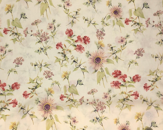 English Pima lawn cotton fabric, sepia flowers