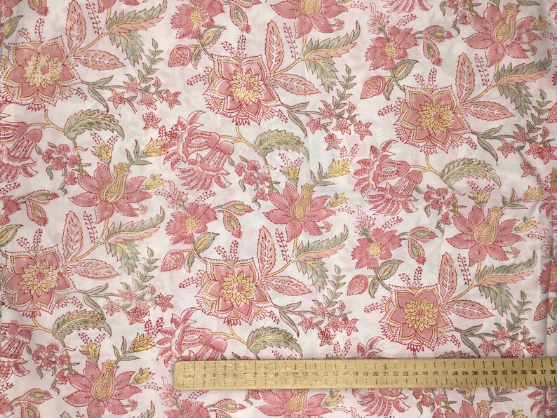 Tejido voile de algodón estampado a mano en la India. Jaipur rosa antiguo imagen 5