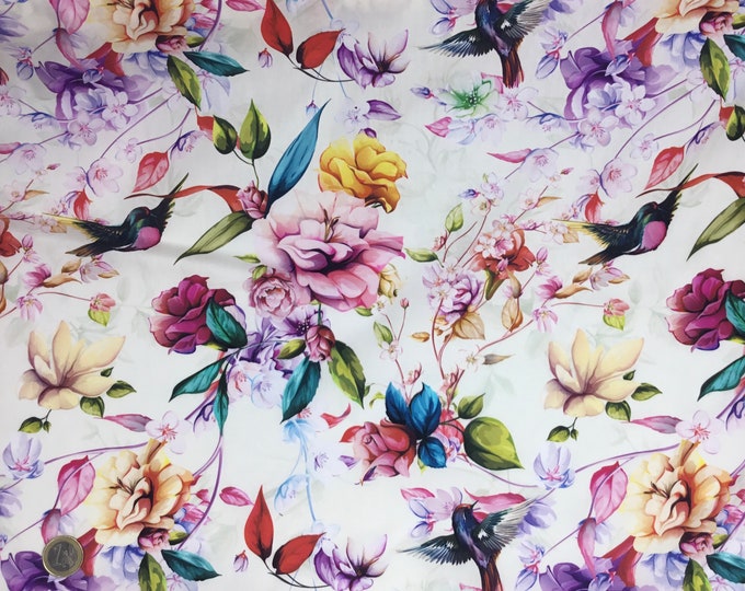 High quality cotton poplin, hummingbirds on off white