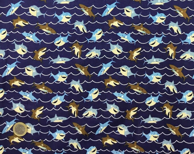 Cotton poplin with Sharks on navy