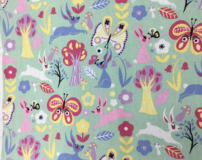 Rose and Hubble cotton poplin, rabbit and butterfly print