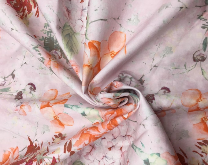 High quality cotton poplin, floral print on nude