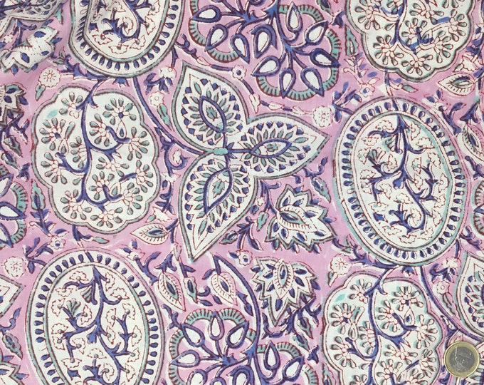 Indian block printed cotton muslin, hand made. Lilac Cashmere Jaipur block print