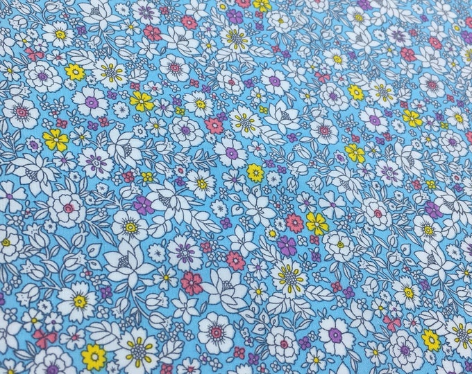 High quality cotton poplin with floral on blue, Heidi