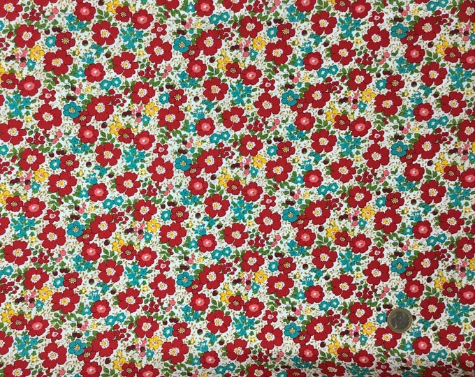 Cotton poplin with red floral on off white