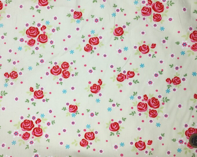 High quality cotton poplin dyed in Japan with vintage flowers on soft green