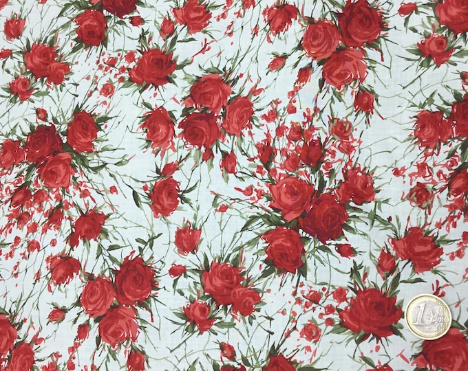 English Pima lawn cotton fabric, red roses