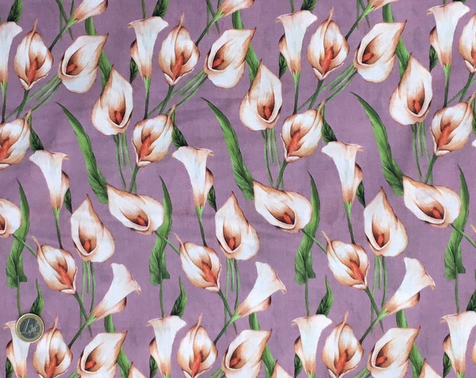 English Pima lawn cotton fabric, Antique lilac lys