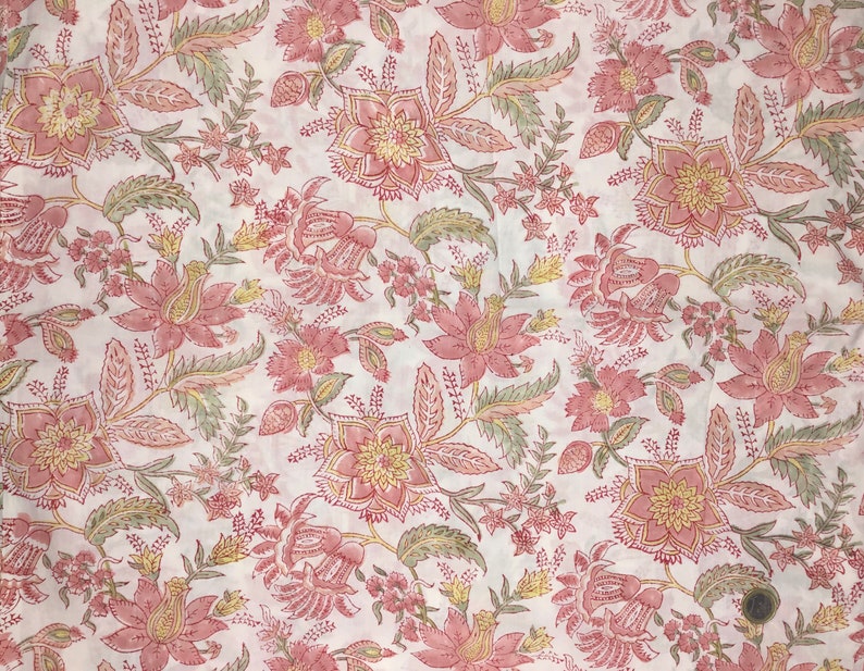 Tissu voile de coton imprimé à la main en Inde. Jaipur rose antique image 4