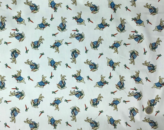 High quality cotton poplin. Bunny or rabbit print on off white