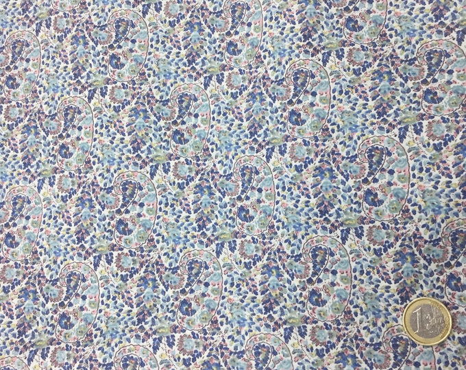 English Pima lawn cotton fabric, soft blue paisley