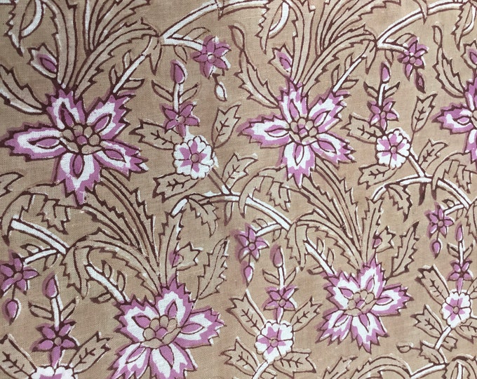 Indian block printed cotton muslin, hand made. Taupe Jaipur