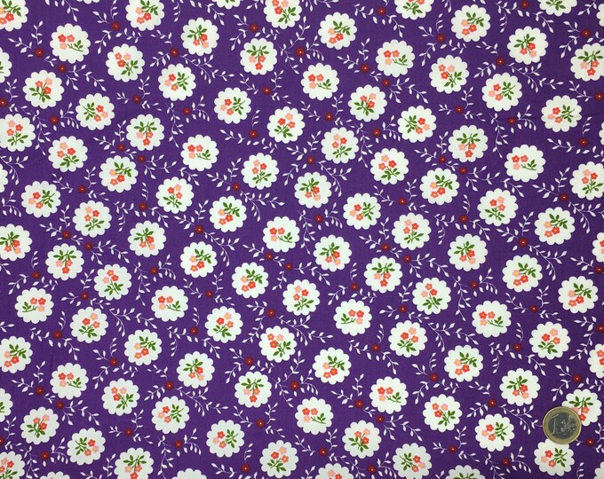 High quality cotton poplin printed in Japan, vintage floral on purple