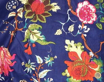 Tissu voile de coton imprimé à la main en Inde. Jaipur bleu roi