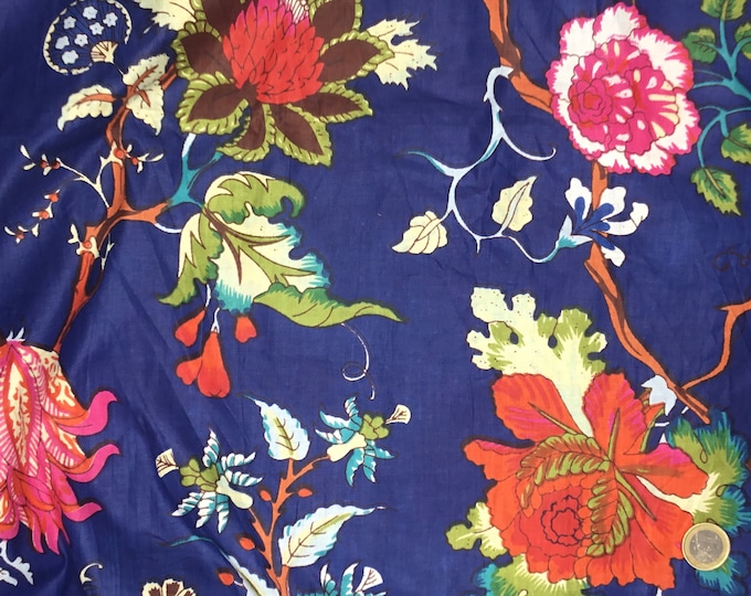 Indian block printed cotton muslin, hand made. Royal blue Jaipur blockprint