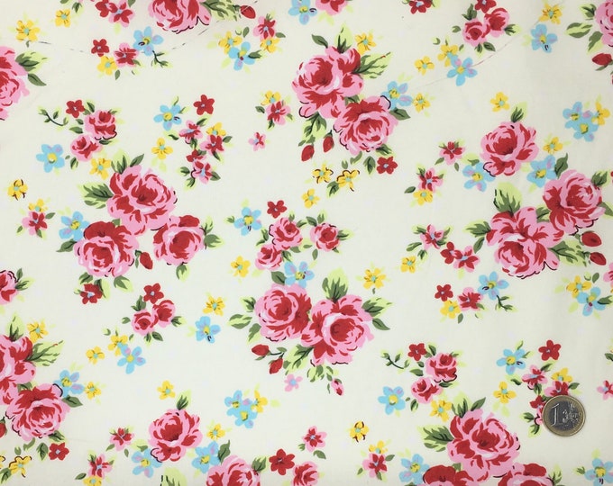 High quality cotton poplin printed in Japan, roses on cream