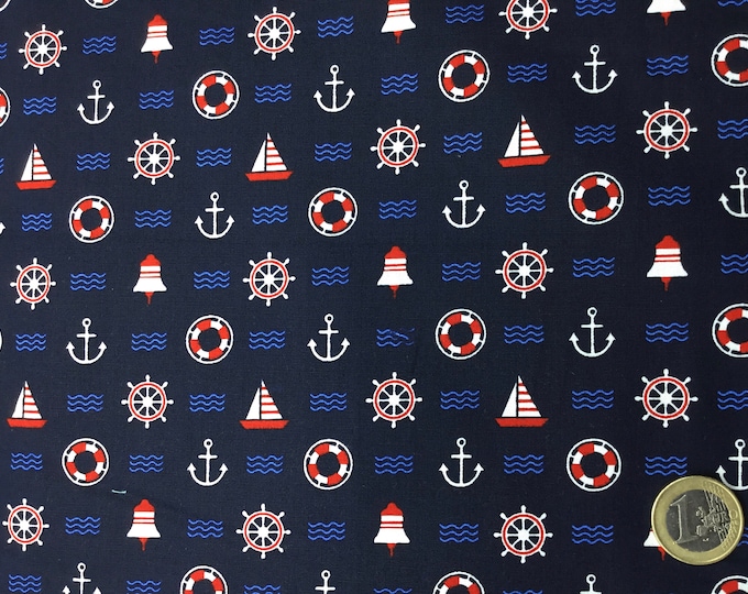 High quality cotton poplin, sailboats on navy