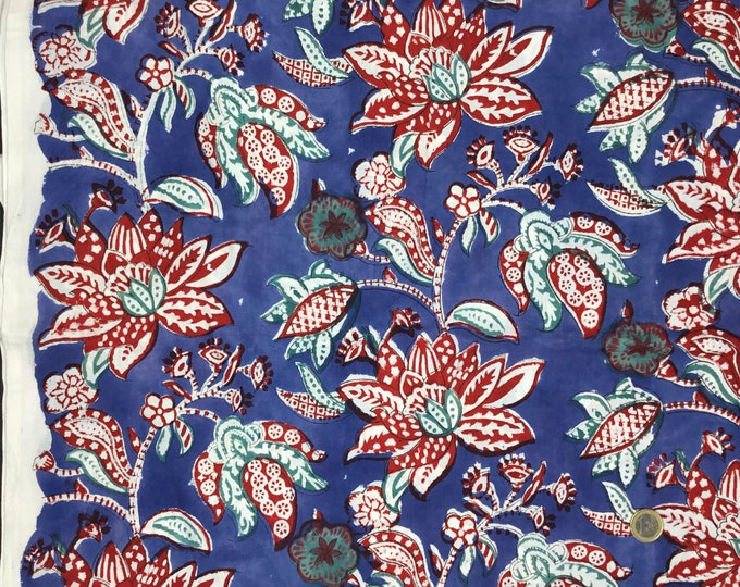 Indian block printed cotton muslin, hand made. Royal blue Jaipur blockprint